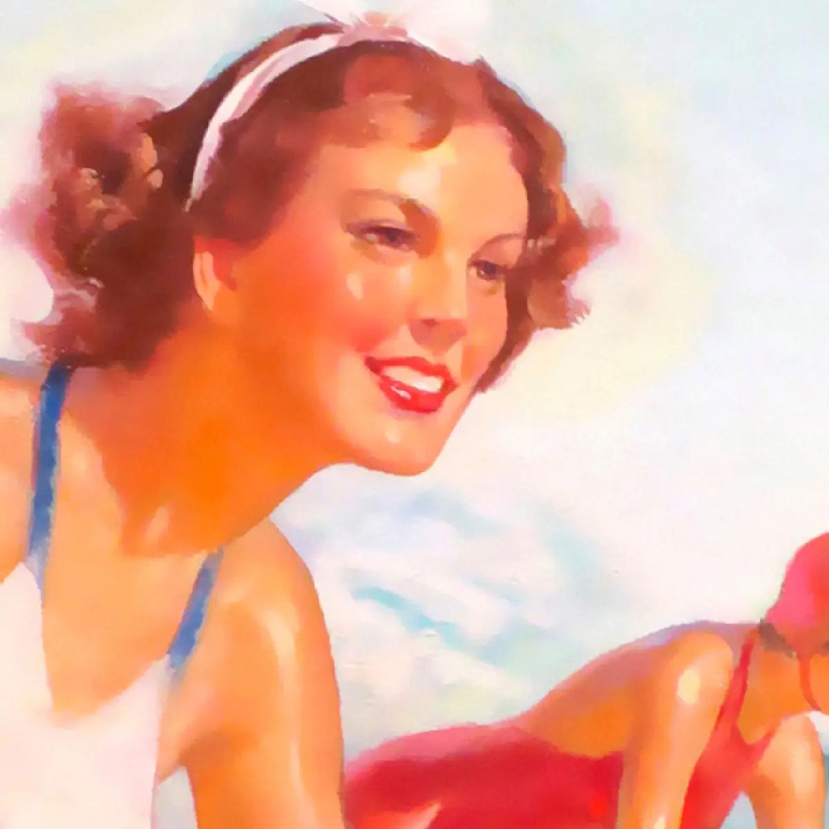 Closeup vintage-style illustration of a woman in a retro poster from Places We Luv