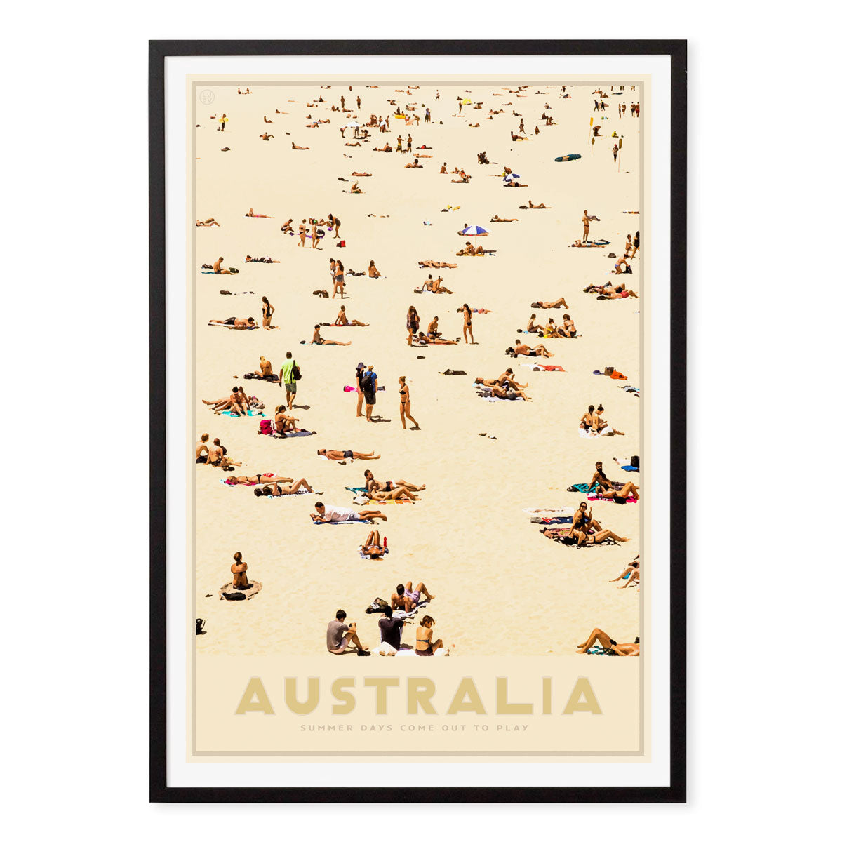 Australia Beach retro vintage print poster in black frame from Places We Luv