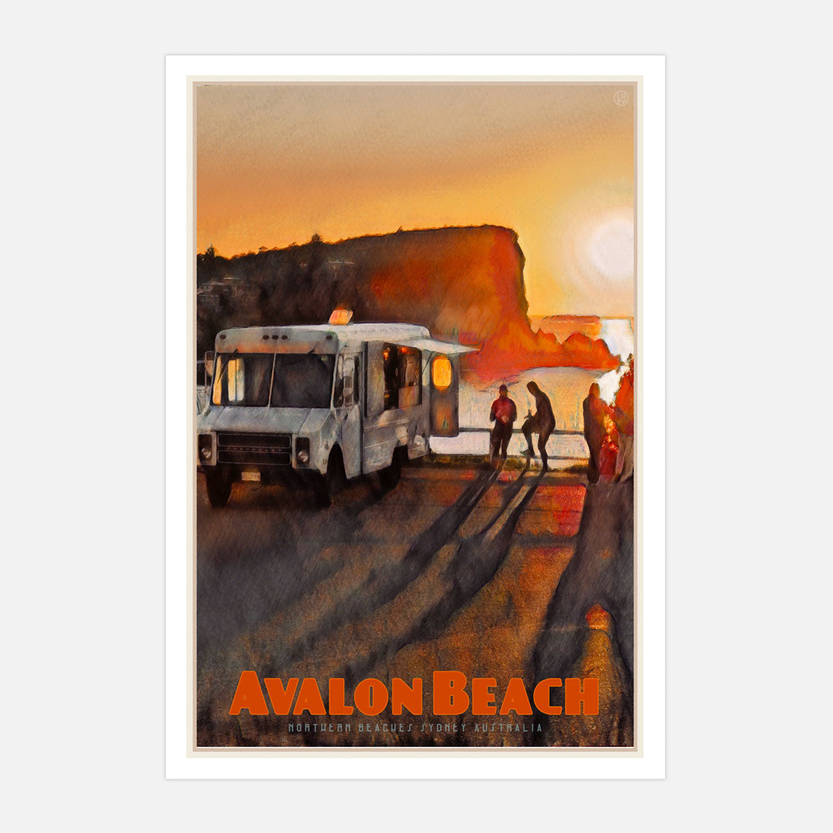 Avalon Beach Headland morning retro vintage poster print by Places we luv