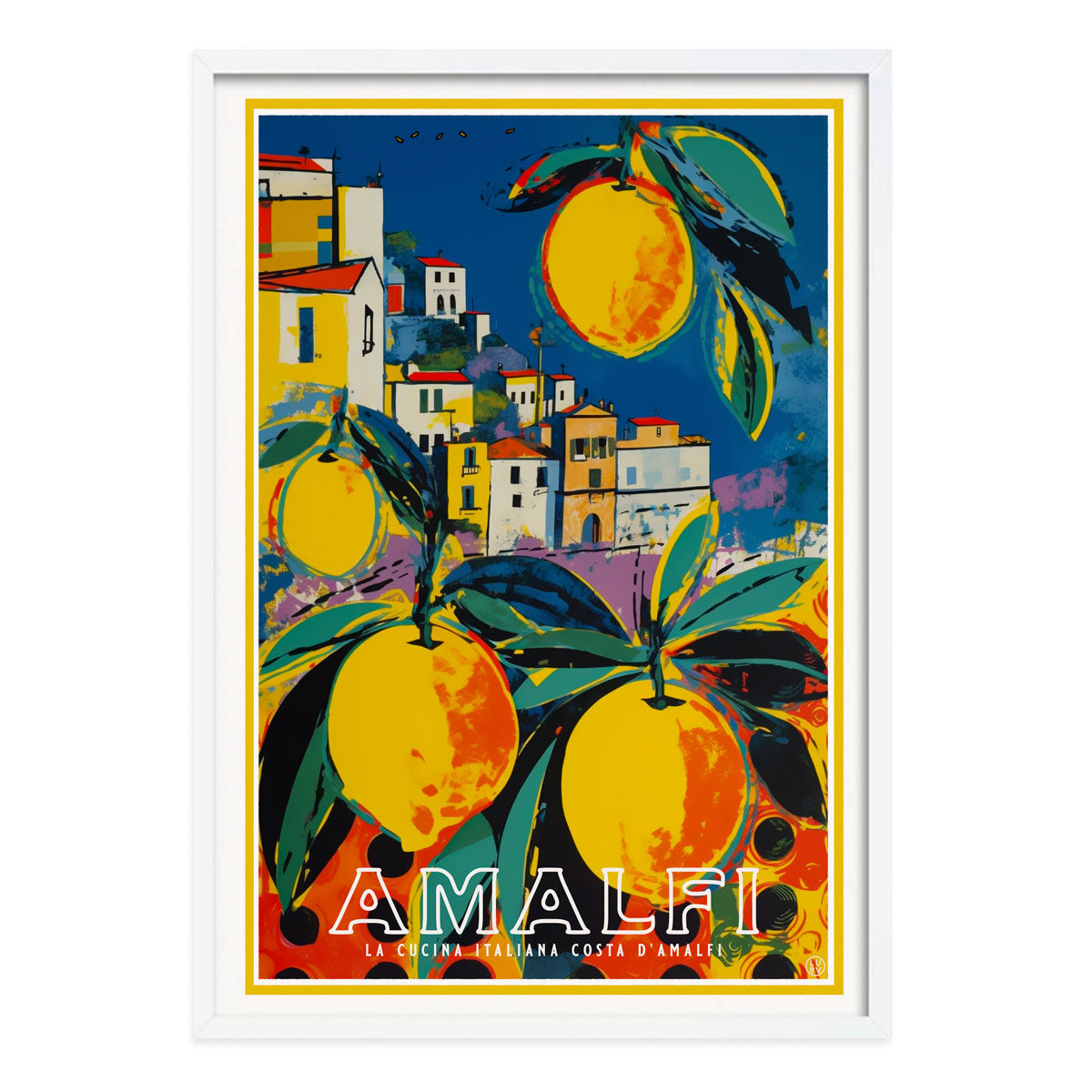 Amalfi Italy retro vintage poster print in white frame from Places We Luv