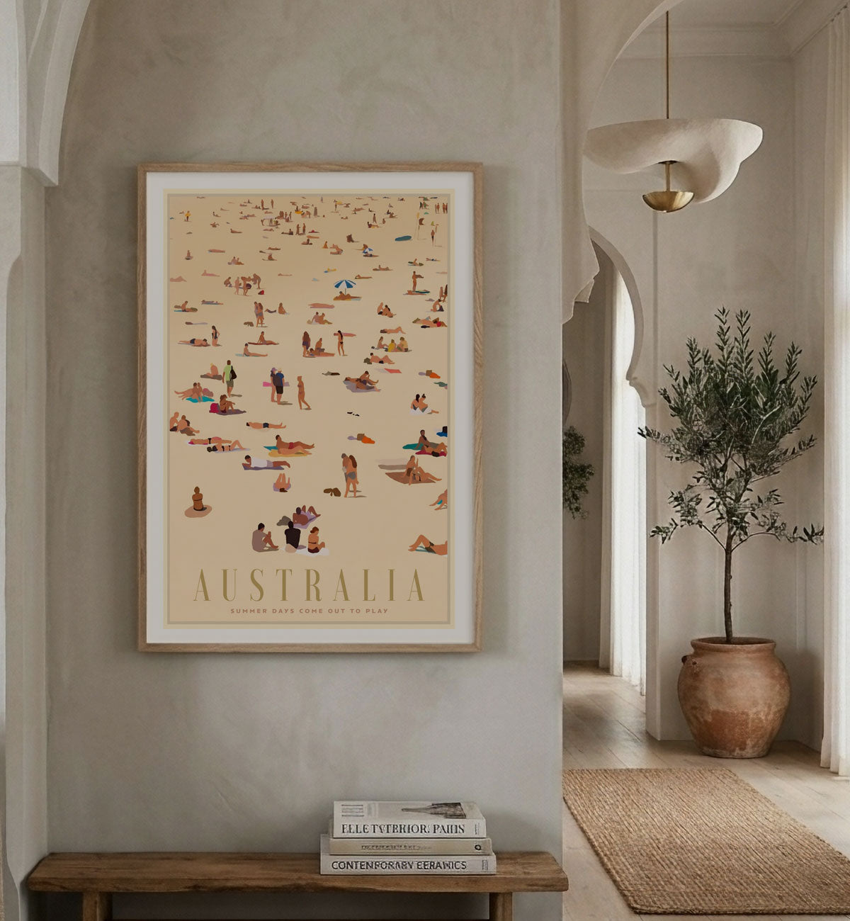 Australian Beach Goers retro vintage poster framed in living room from Places We Luv
