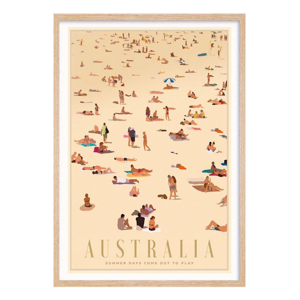 Australian Beach Goers retro vintage print poster in oak frame from Places We Luv