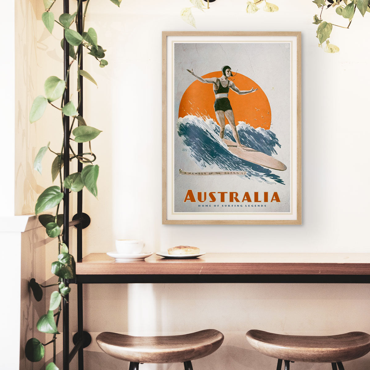 Australia retro surfer on longboard poster from Places We Luv
