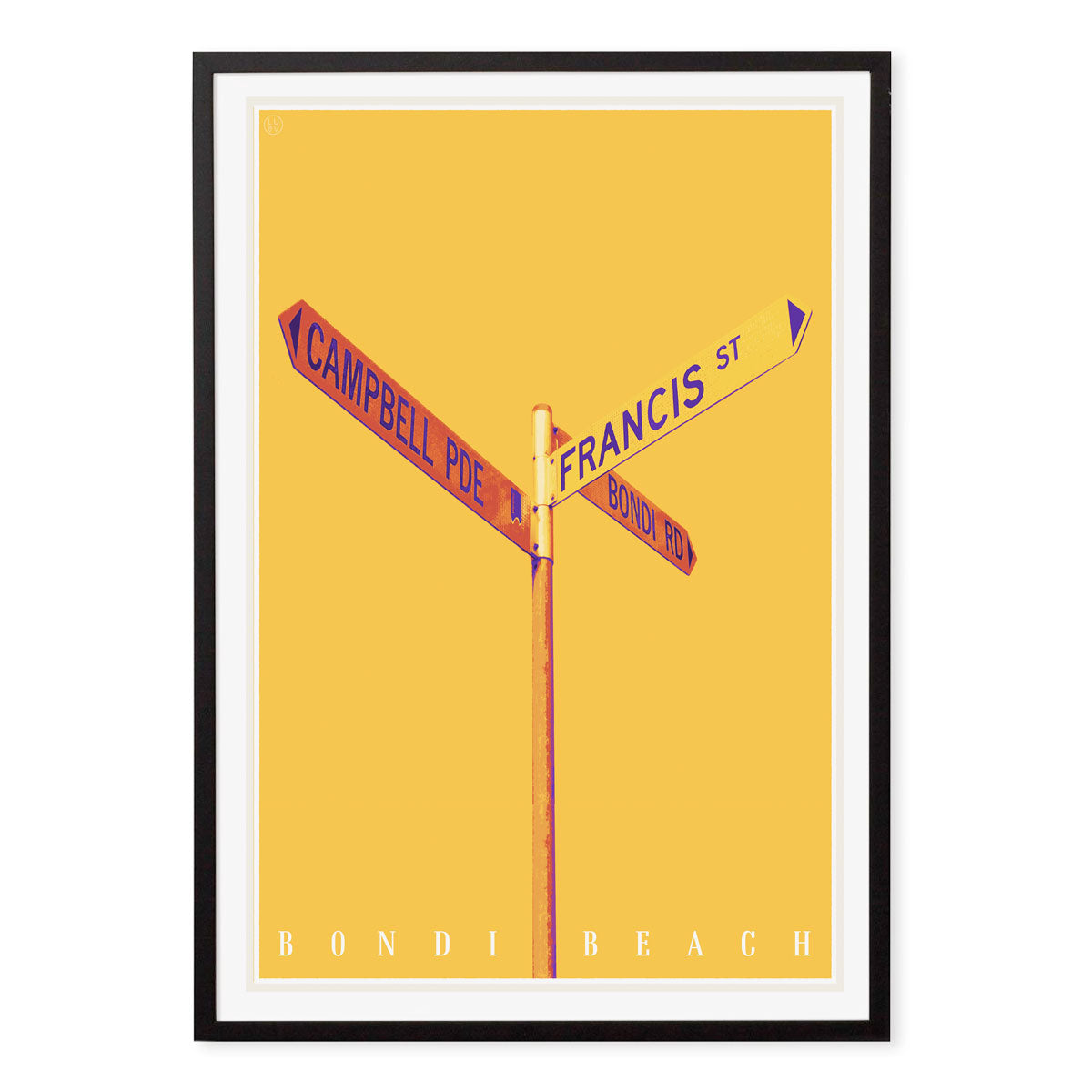 Bondi Road Sydney retro vintage poster print in black frame from Places We Luv print