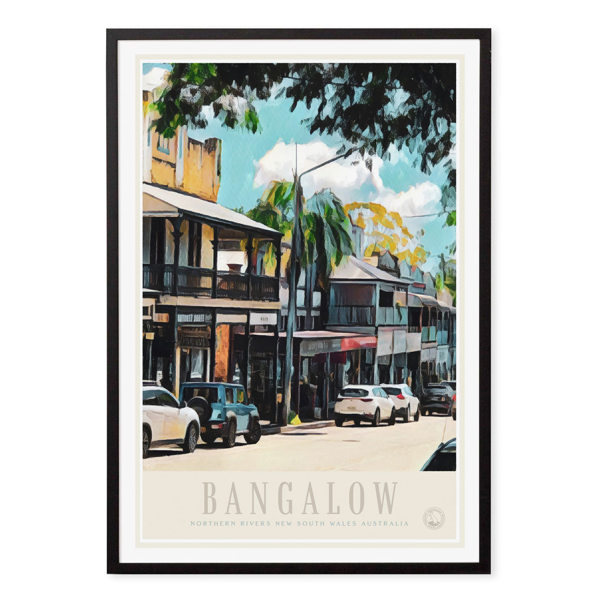 Bangalow vintage retro travel poster print in black frame from Places We Luv