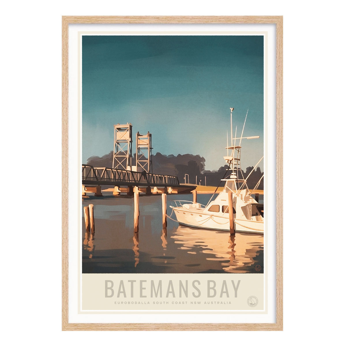 Batemans Bay NSW Australia retro travel print in oak frame from Places We Luv