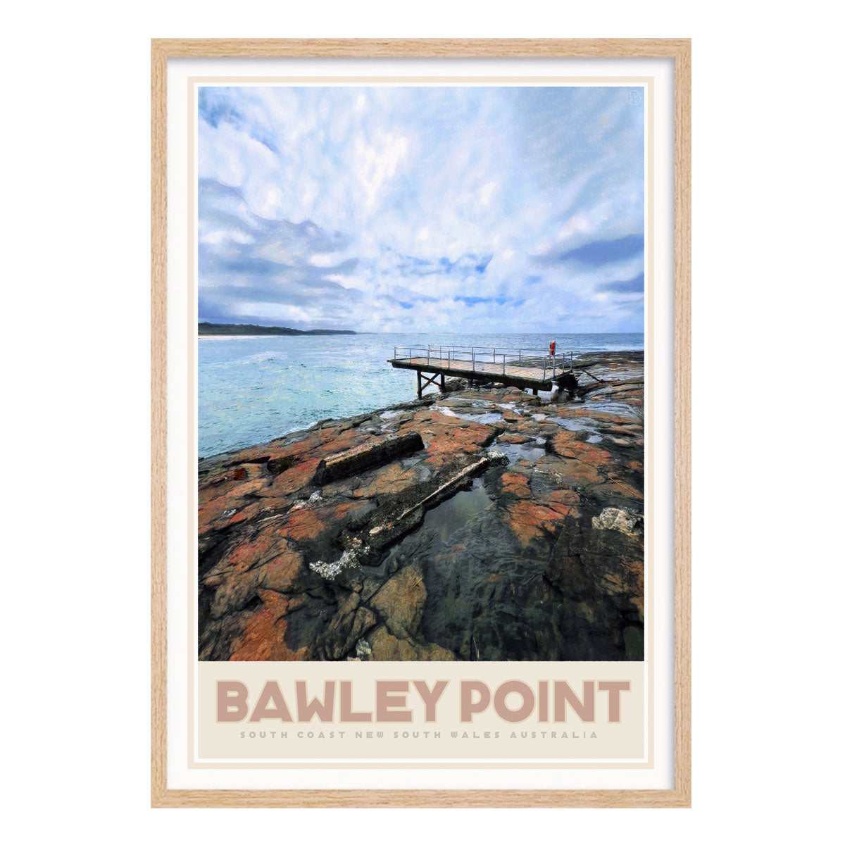 Bawley Point NSW retro vintage poster in an oak frame from Places We Luv