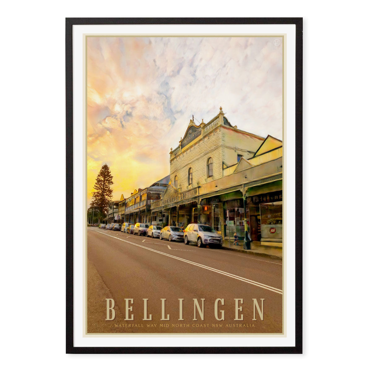 Bellengin NSW retro vintage poster print in black frame from Places We Luv