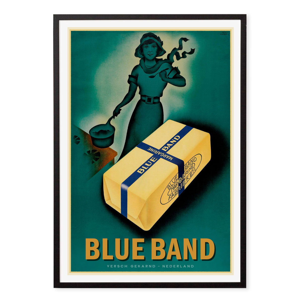 Blue Band Margarine The Netherlands retro vintage poster print in black frame from Places We Luv