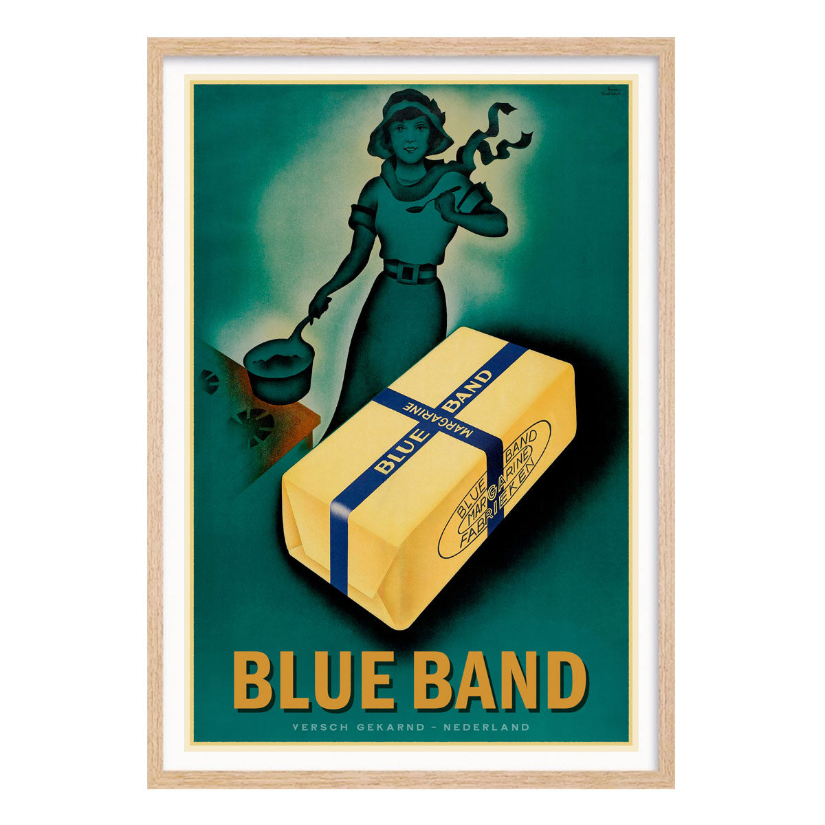Blue Band Margarine The Netherlands retro vintage poster print in oak frame from Places We Luv