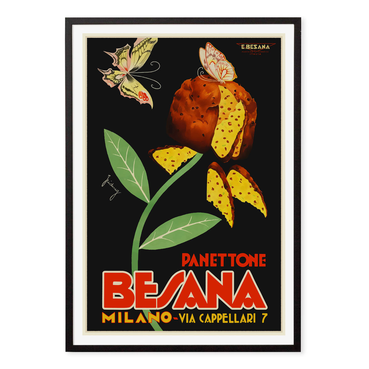 Panettone Besana Milano retro vintage poster print in black frame from Places We Luv