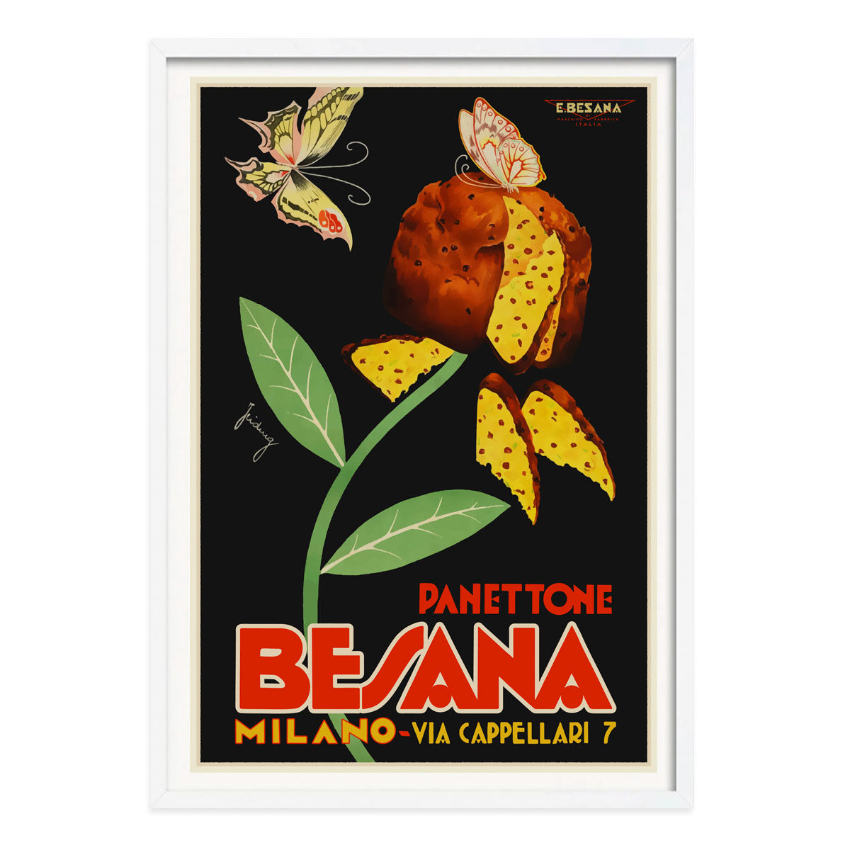 Panettone Besana Milano retro vintage poster print in white frame from Places We Luv