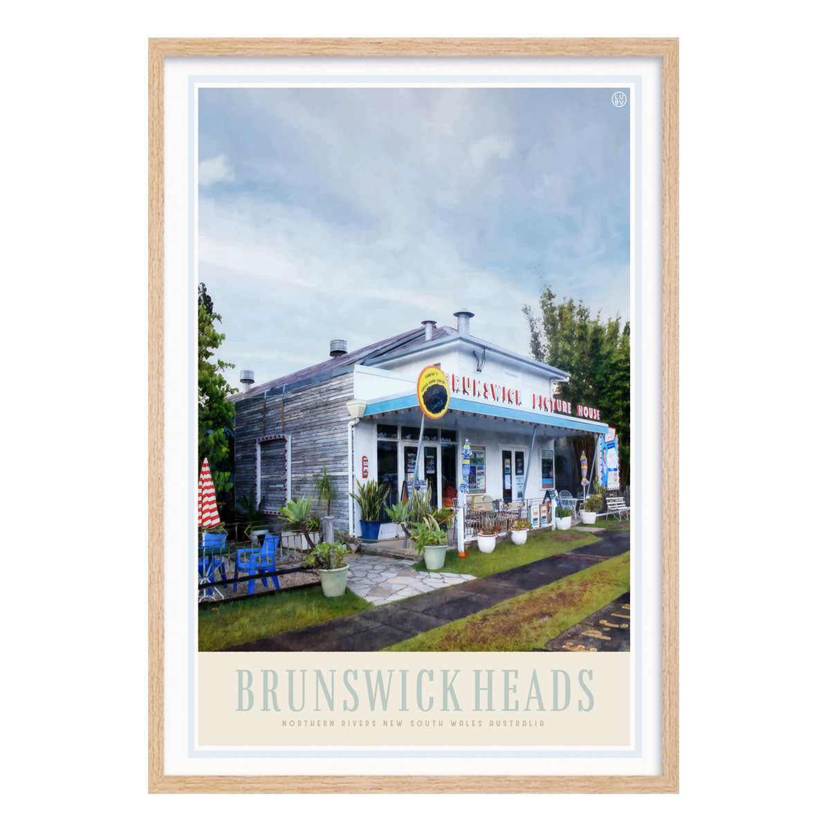 Brunswick Heads Cinema NSW retro vintage oak framed poster or print from Places We Luv