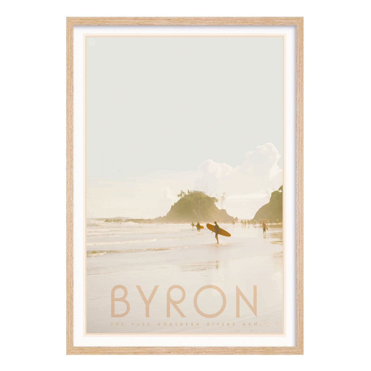 Byron Bay The Pass vintage retro travel oak framed art print by Places We Luv