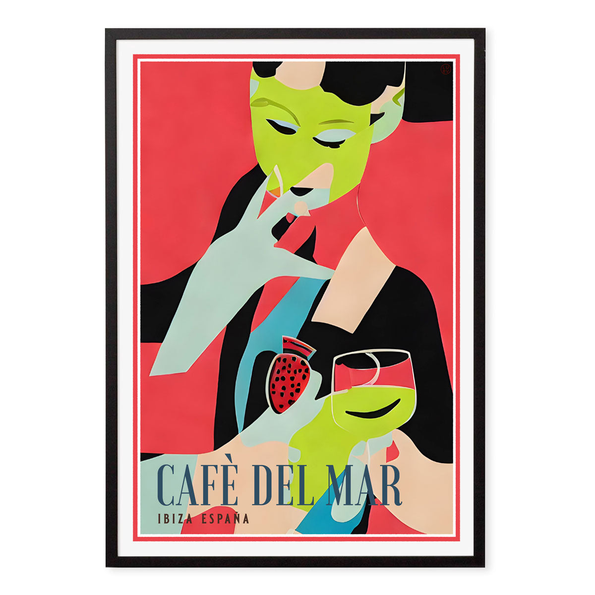 Cafe Del Mar Ibiza retro vintage poster print in black frame from Places We Luv