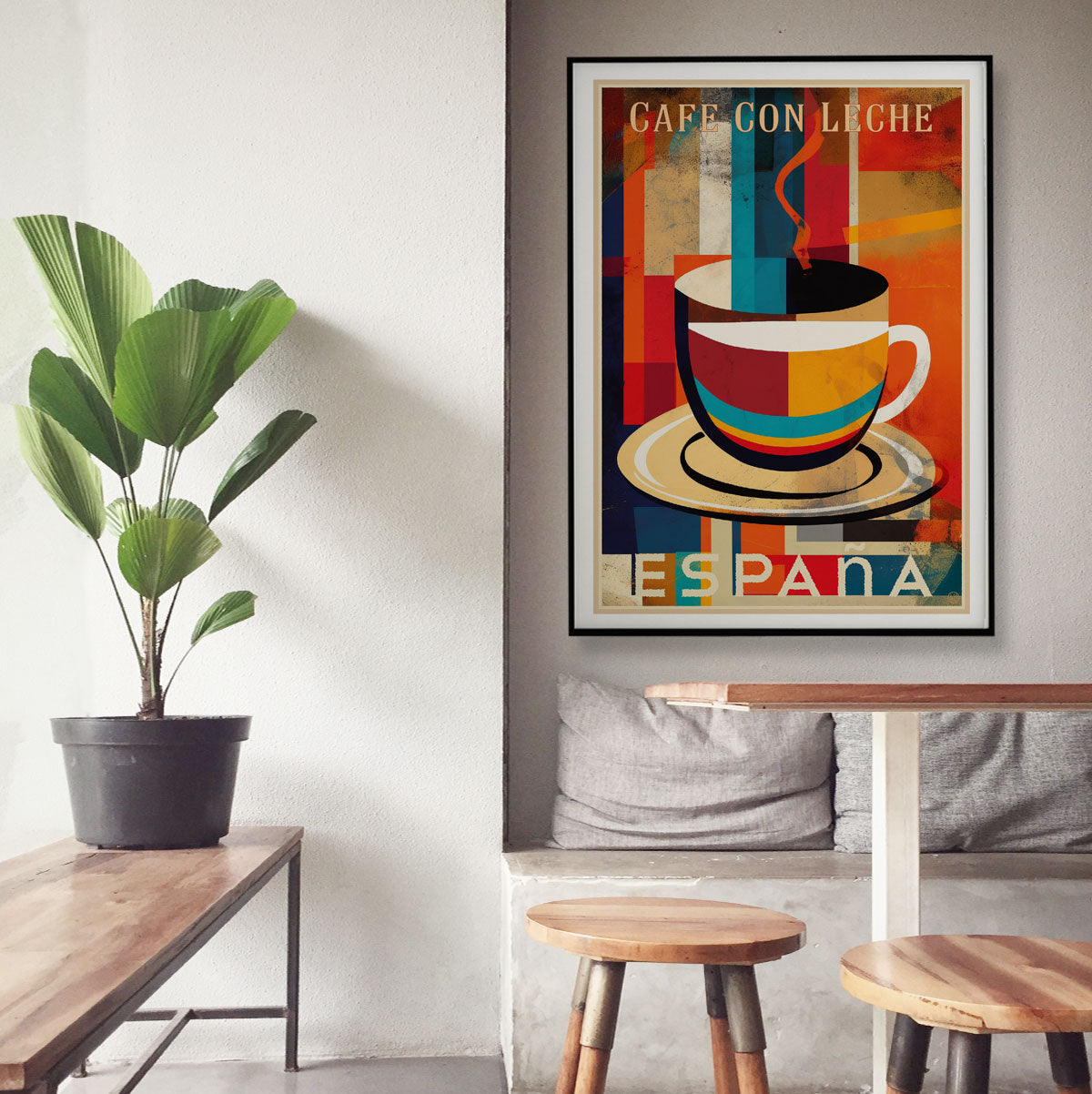 Cafe con Leche Spain retro vintage poster in cafe from Places We Luv