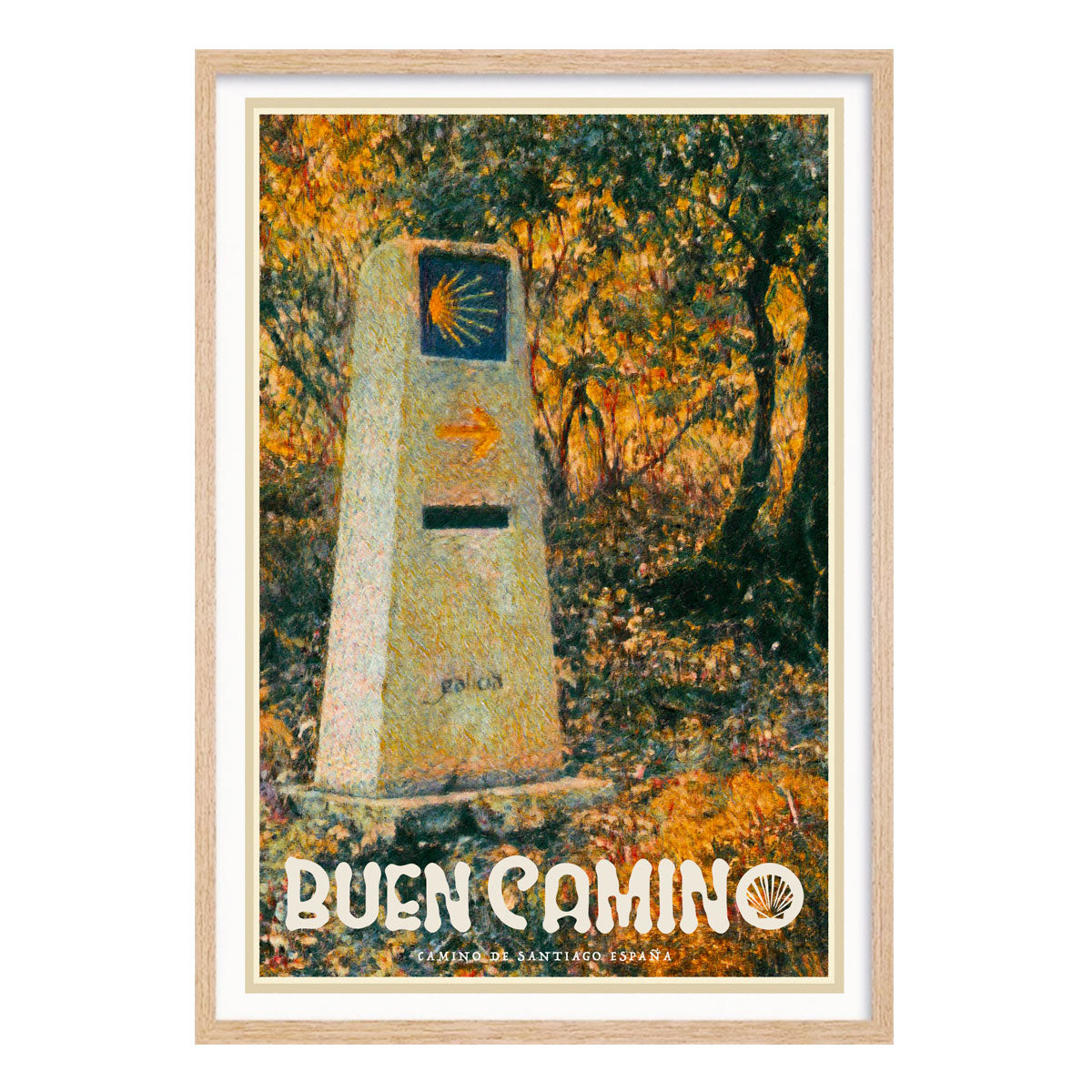 Camino Spain retro vintage print poster in oak frame from Places We Luv