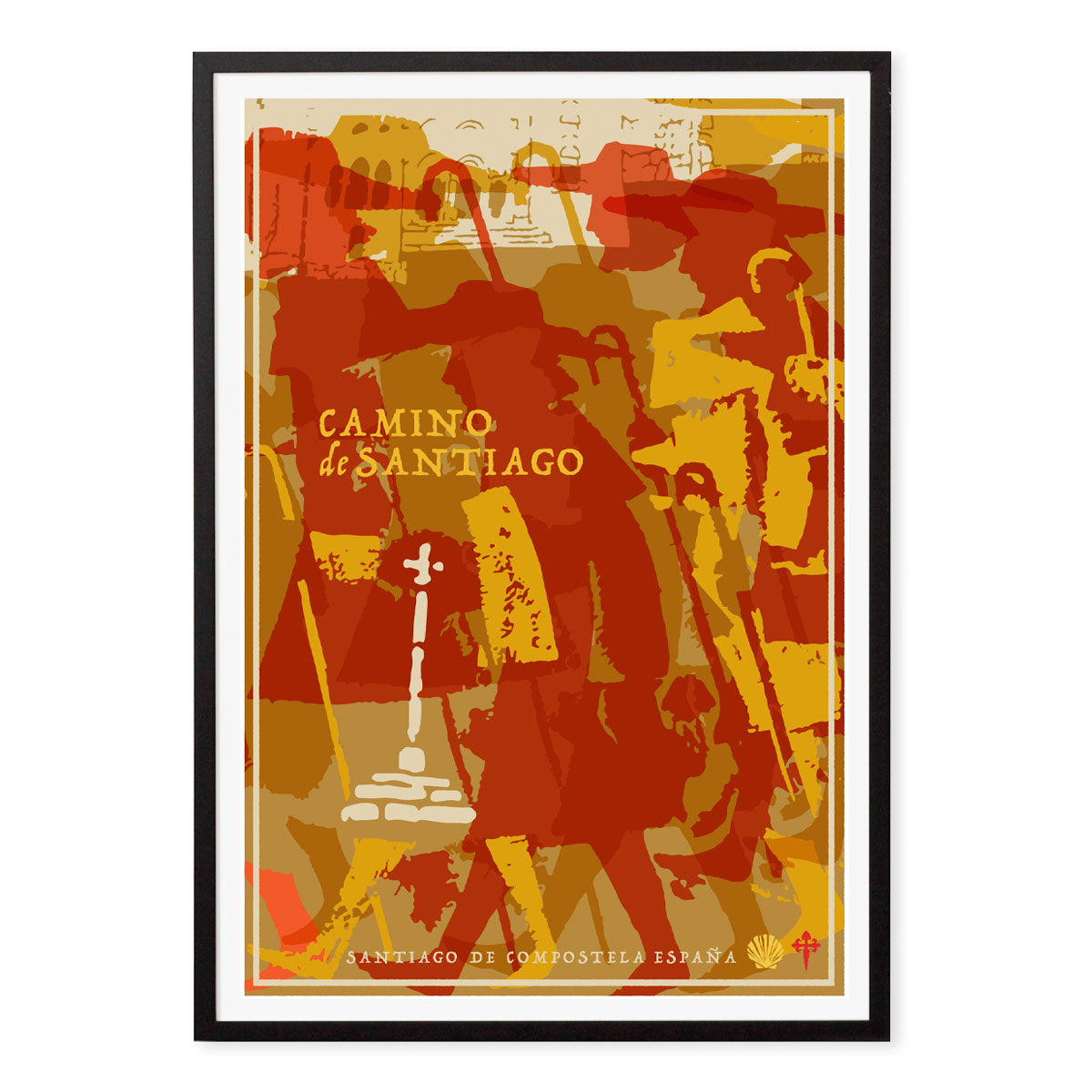 Camino de Santiago Spain retro vintage poster in black frame from Places We Luv