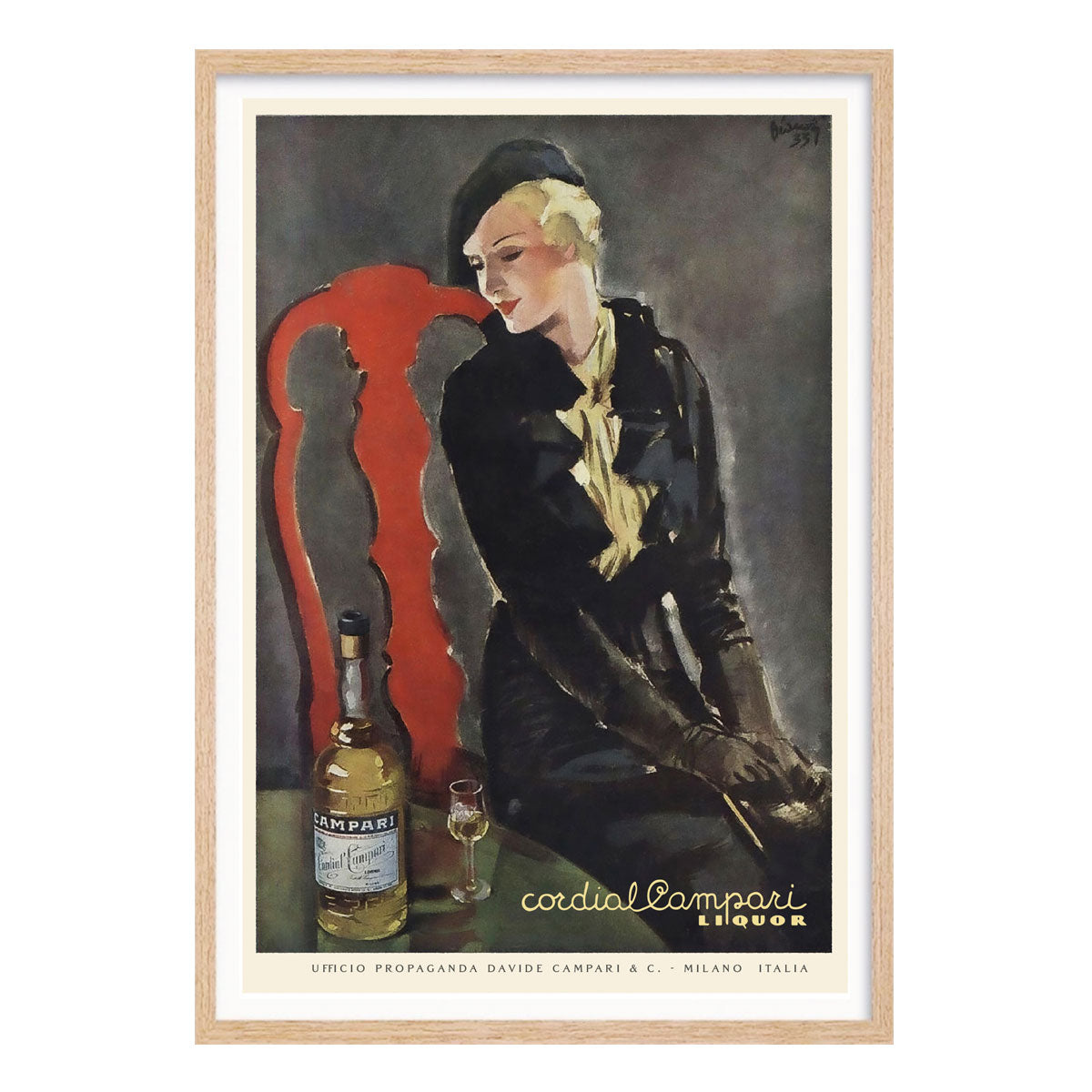 Cordial Campari Italy retro vintage poster in oak frame from Places We Luv