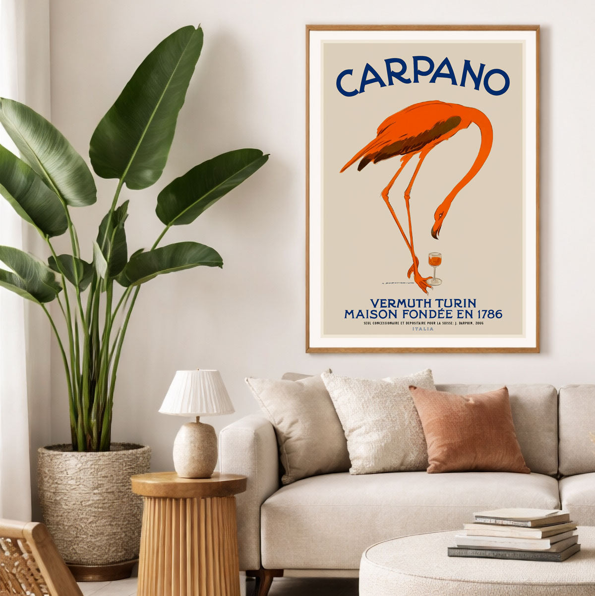 Carparno vermouth bird retro vintage poster wall art in lounge room from Places We Luv