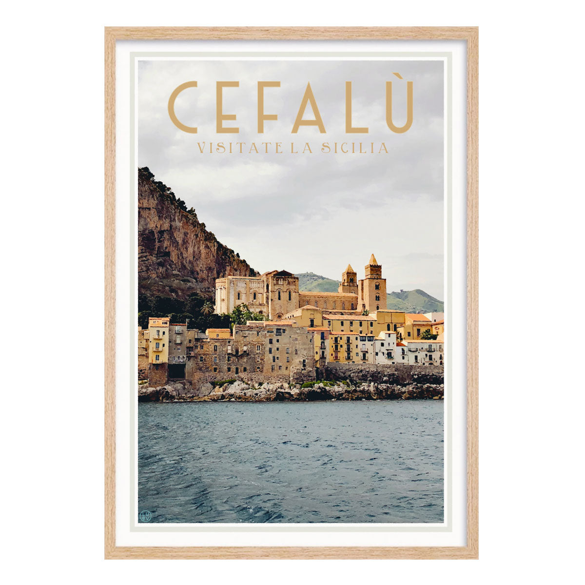 Cefalu Sicily, vintage retro poster print in oak frame from Places We Luv