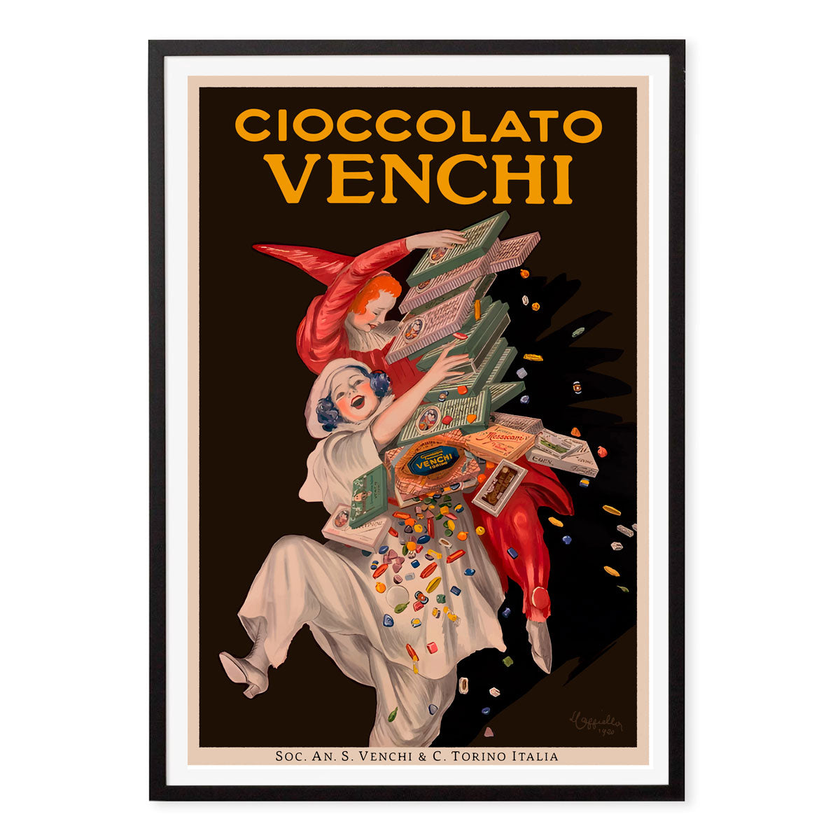 Vintage retro Cioccolato Venchi Italy poster print in black frame from Places We Luv