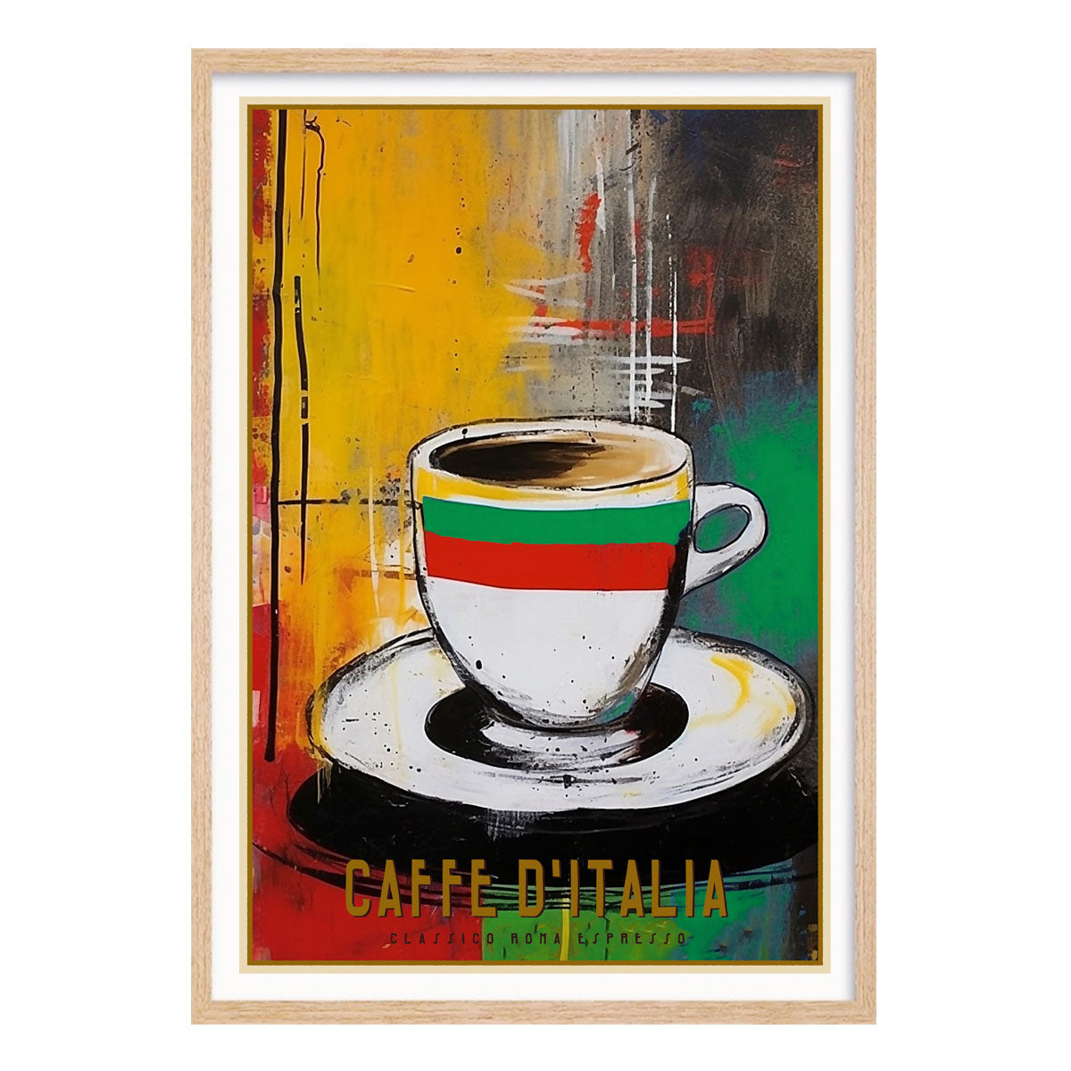 Cafe d Italia espresso retro framed print poster in oak frame from Places We Luv