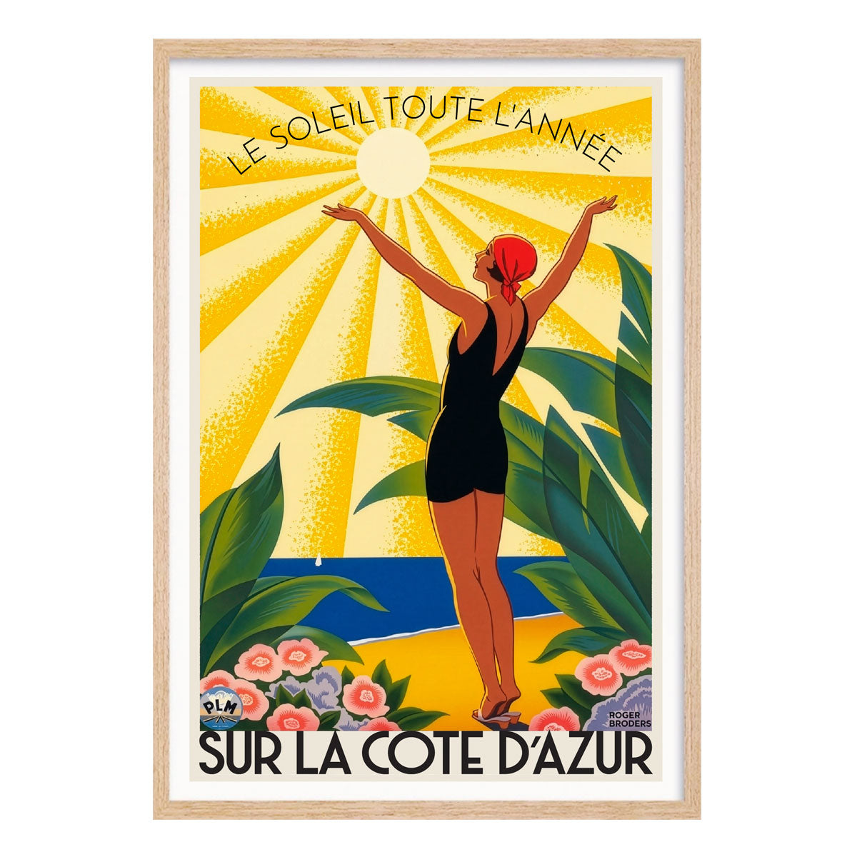 Cote D'Azur retro vintage poster print in oak frame from Places We Luv