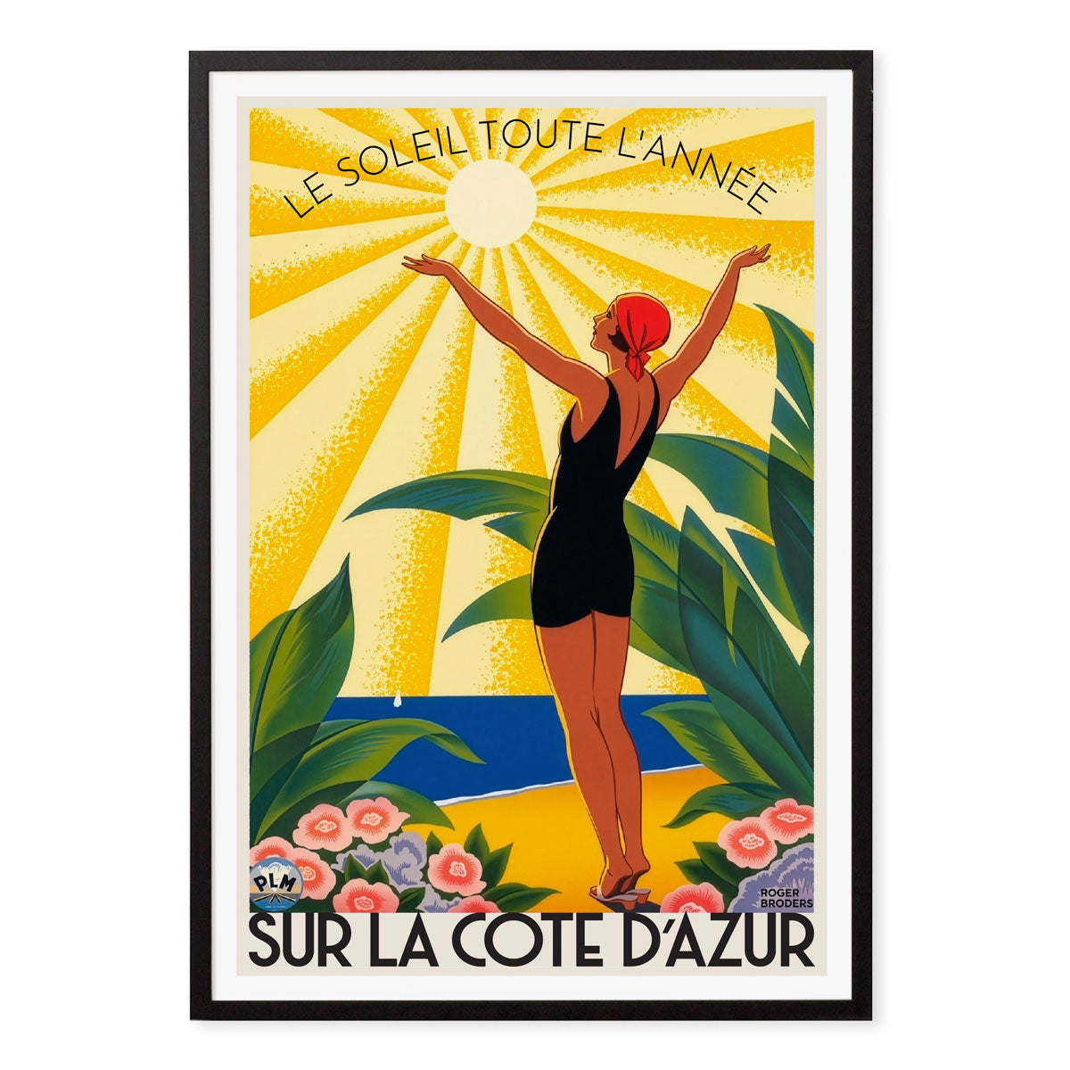 Cote D'Azur retro vintage poster print in black frame from Places We Luv