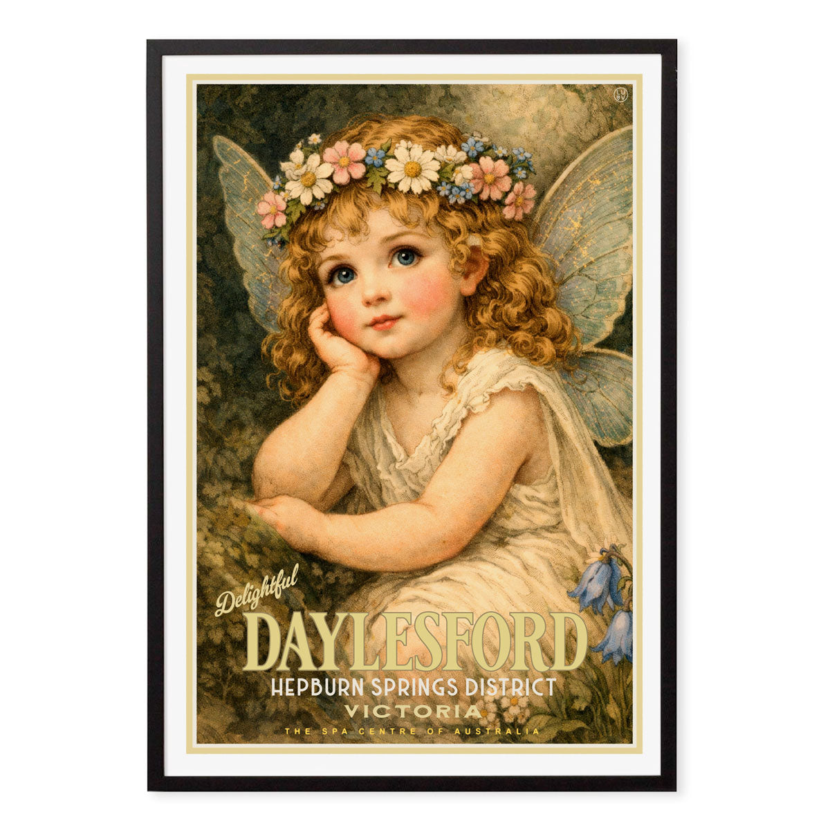Daylesford Victoria Australia retro vintage poster print in black frame from Places We Luv