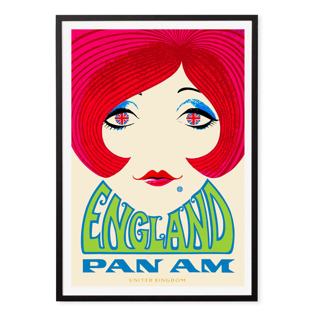 Pan Am England retro vintage travel black framed print from Places We Luv