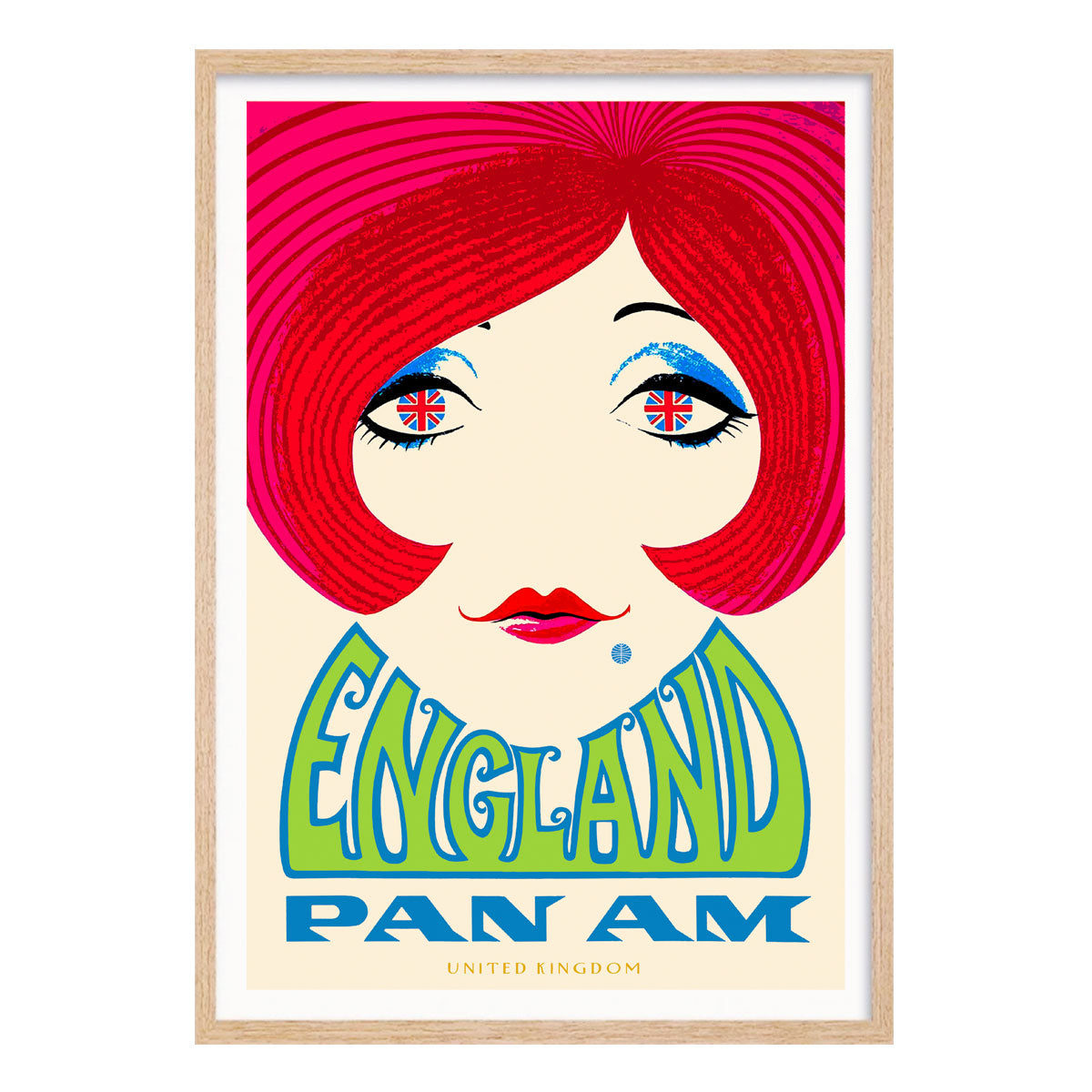 Pan Am England retro vintage travel poster oak framed from Places We Luv