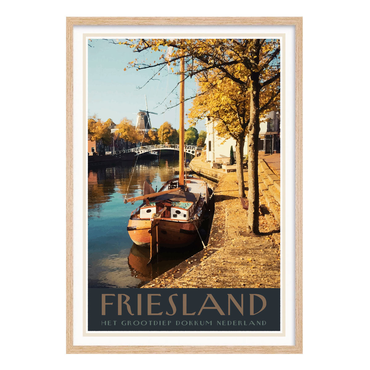 Friesland Netherlands retro vintage poster print in oak frame from places we luv