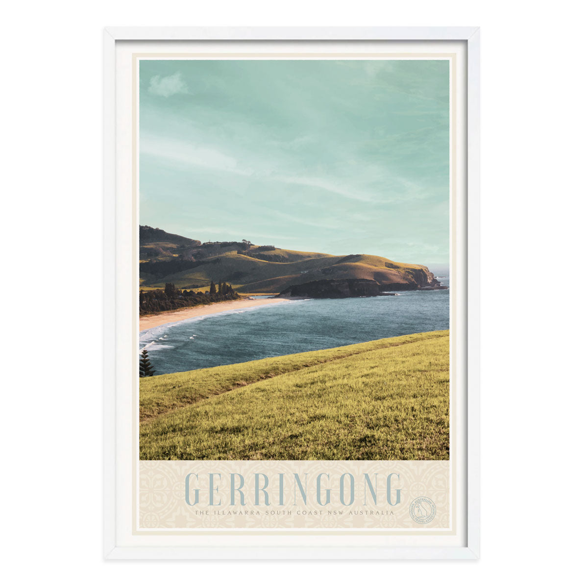 Gerringong retro vintage poster in white frame from Places We Luv