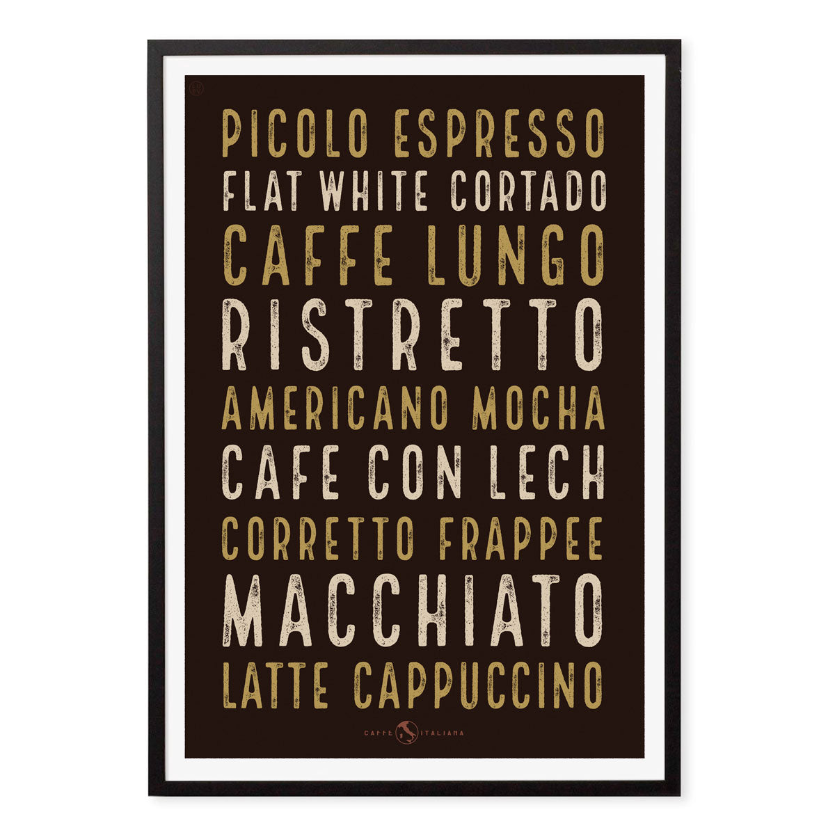 Italian cafe coffee retro poster print in black frame from Places We Luv