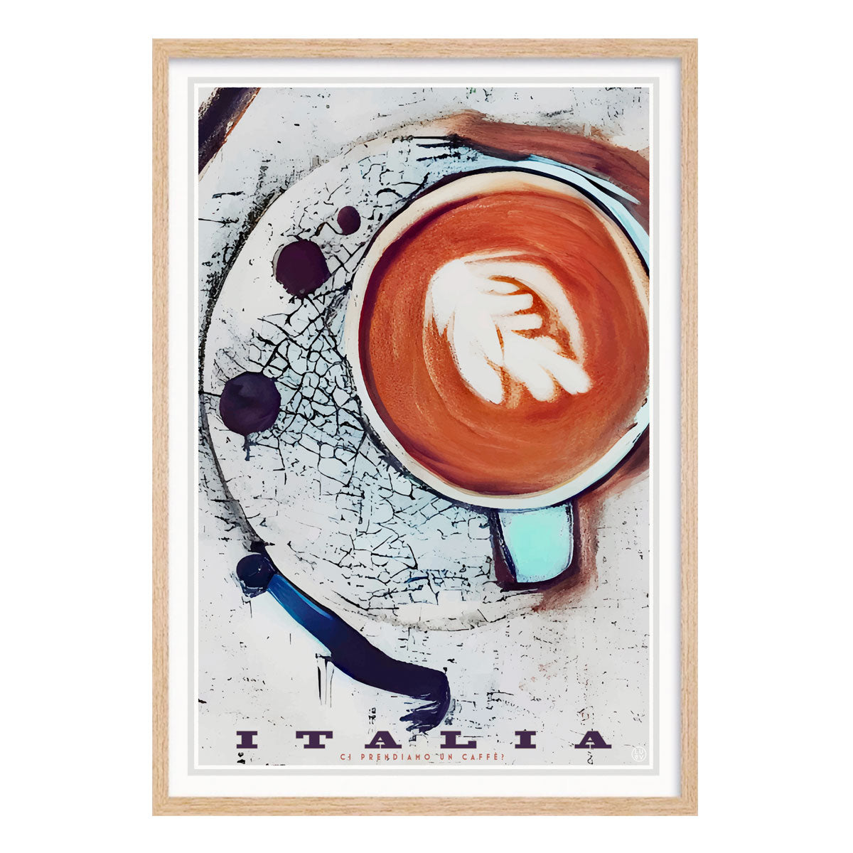 Cappuccino Italy retro vintage poster print in oak frame from Places We Luv