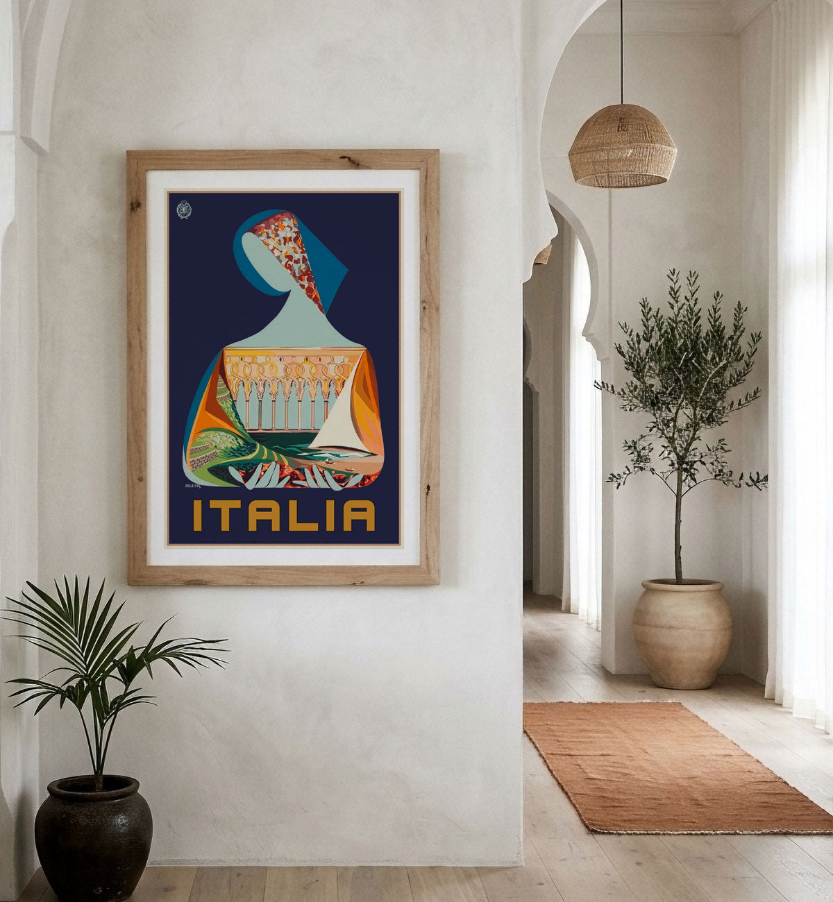 Italia tourism retro vintage poster framed print in hallway from Places We Luv