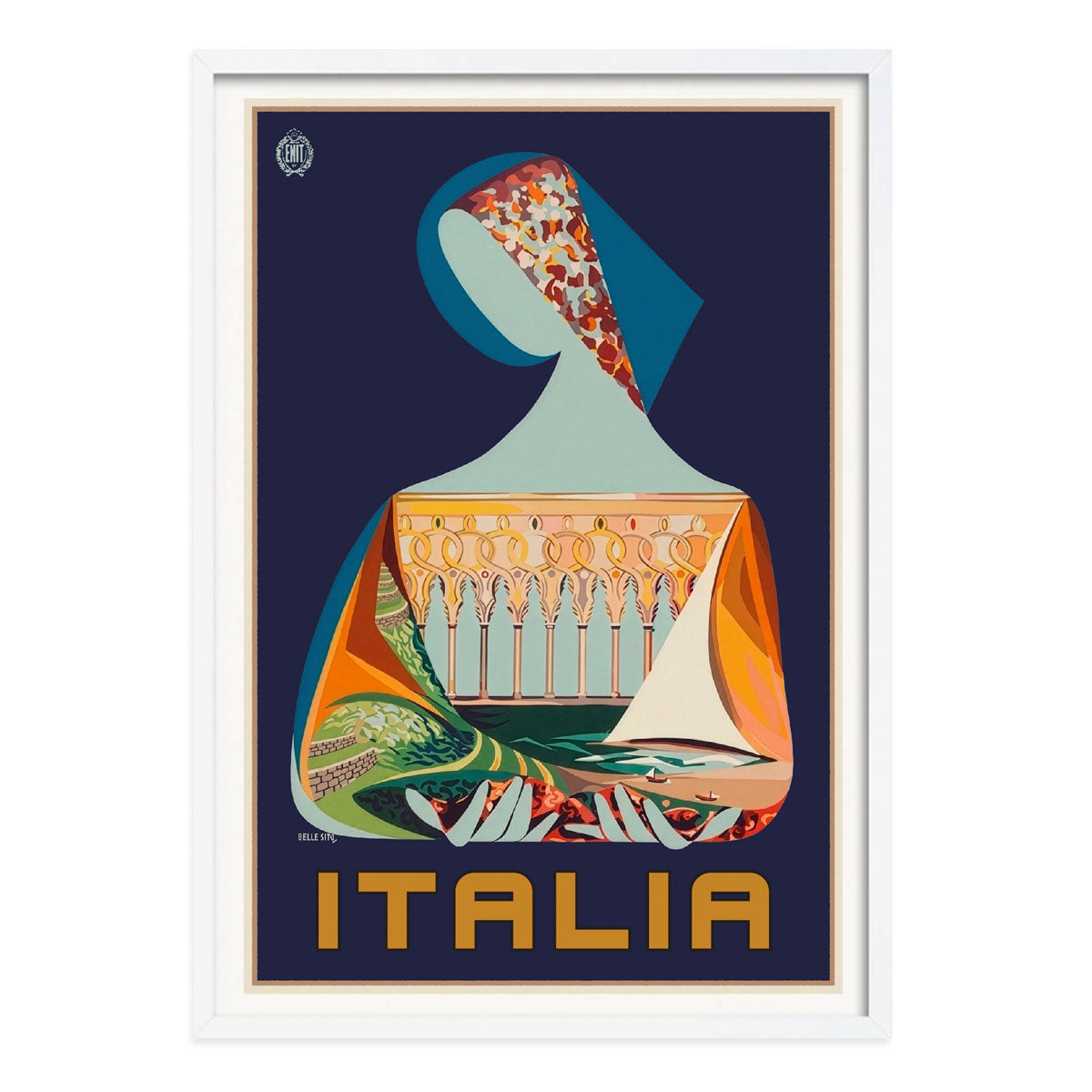 Italia tourism retro vintage poster print in white frame from Places We Luv