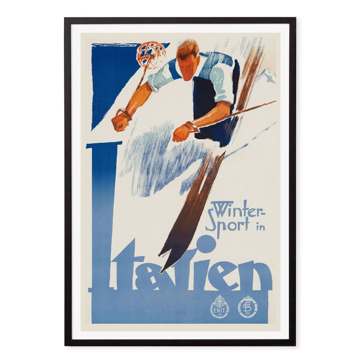 Italian retro vintage Winter ski poster print in black frame from Places We Luv