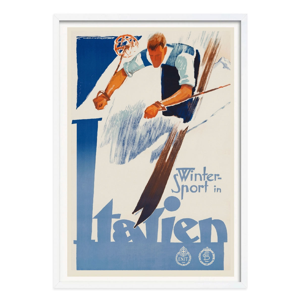 Italian retro vintage Winter ski poster print in white frame from Places We Luv