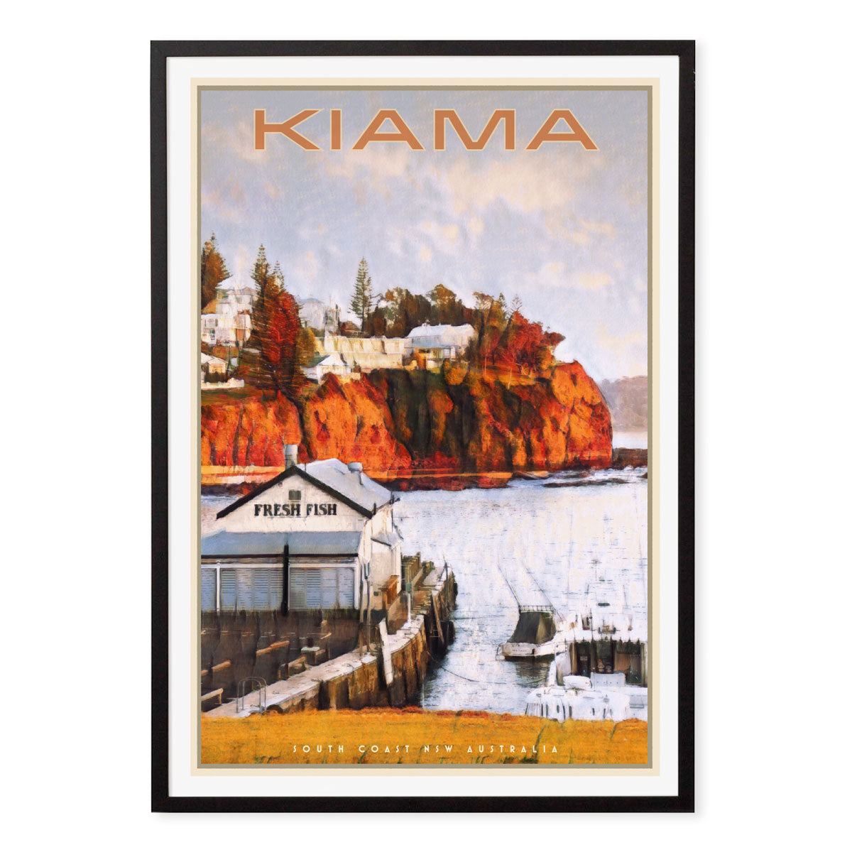 Kiama Harbour South Coast NSW retro vintage poster in black frame from Places We Luv