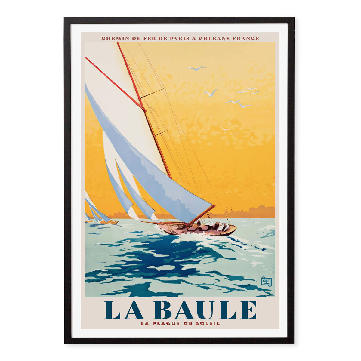 La Baule sailing France retro vintage poster print in black frame from Places We Luv