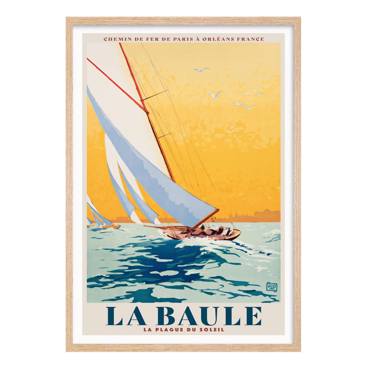 La Baule sailing France retro vintage poster print in oak frame from Places We Luv