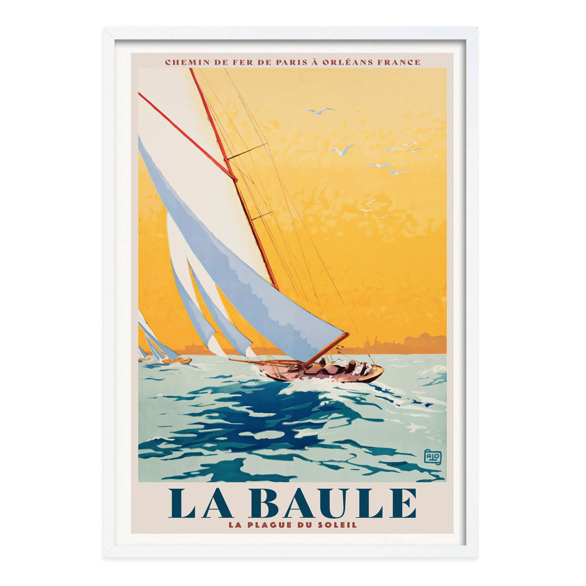 La Baule sailing France retro vintage poster print in white frame from Places We Luv