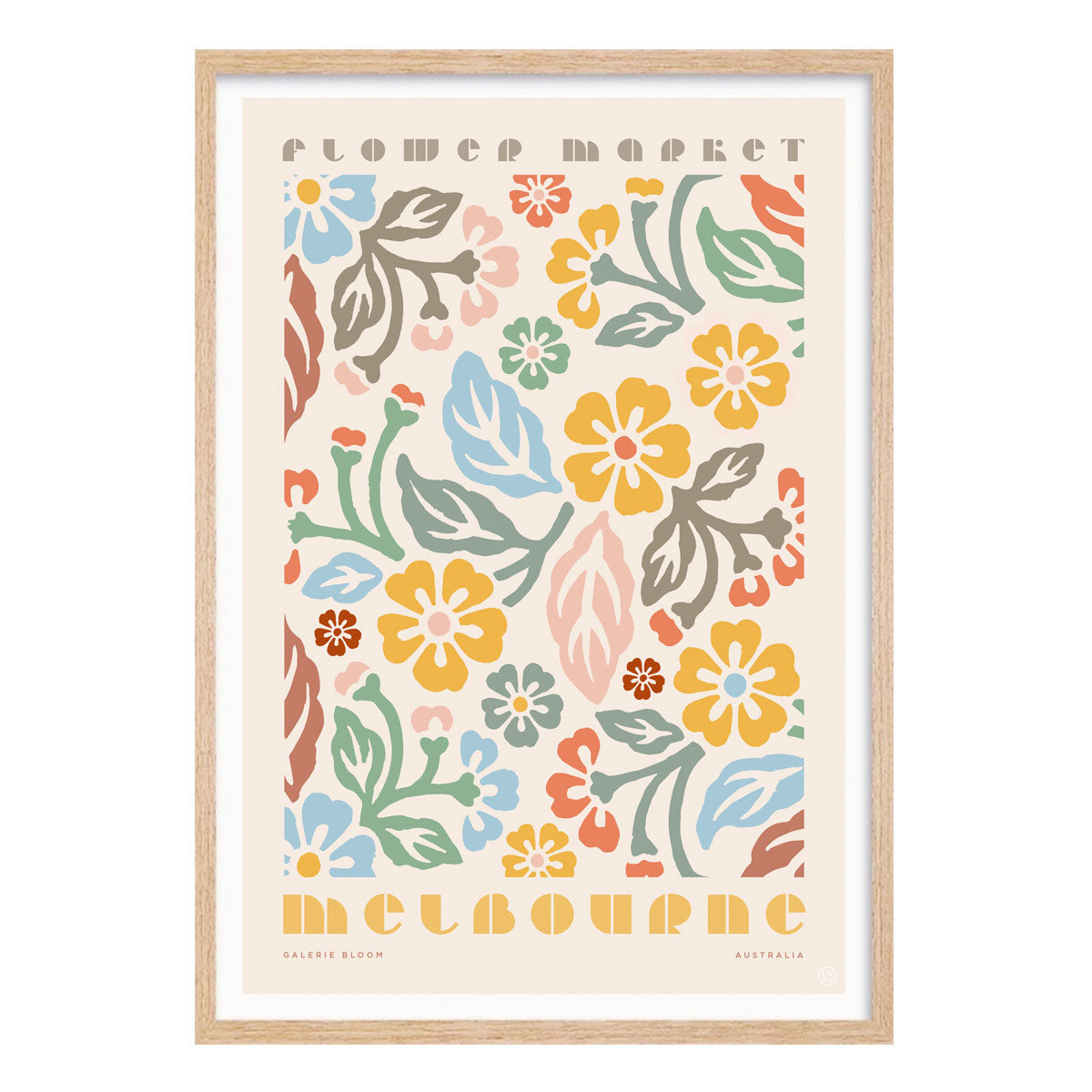 Melbourne Flower Market retro vintage poster in oak frame from Places We Luv
