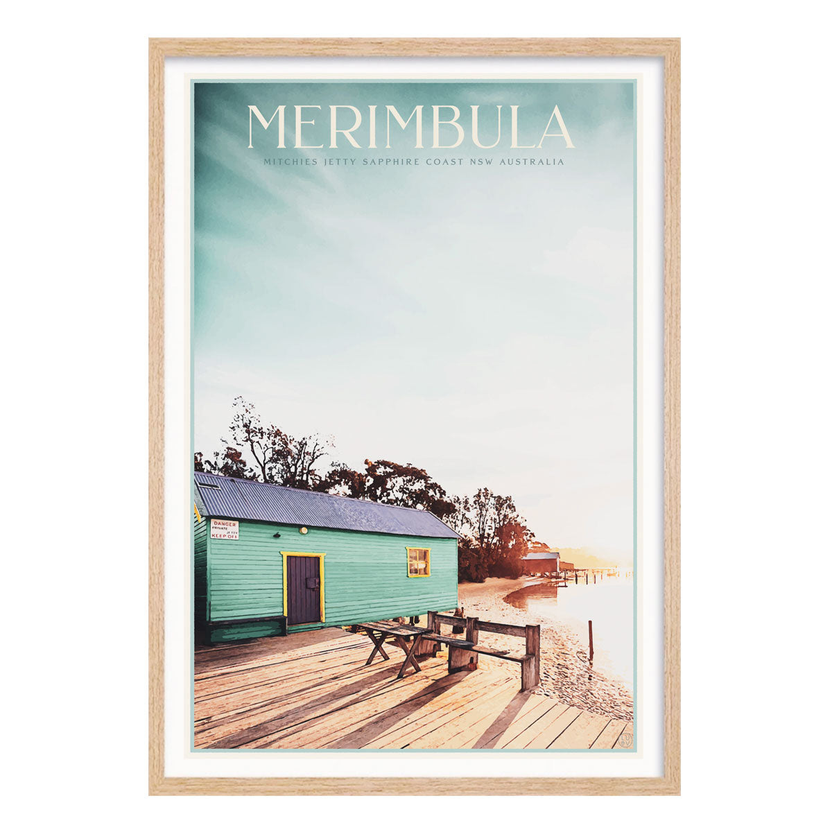 Merimbula NSW vintage retro poster print in oak frame from Places We Luv