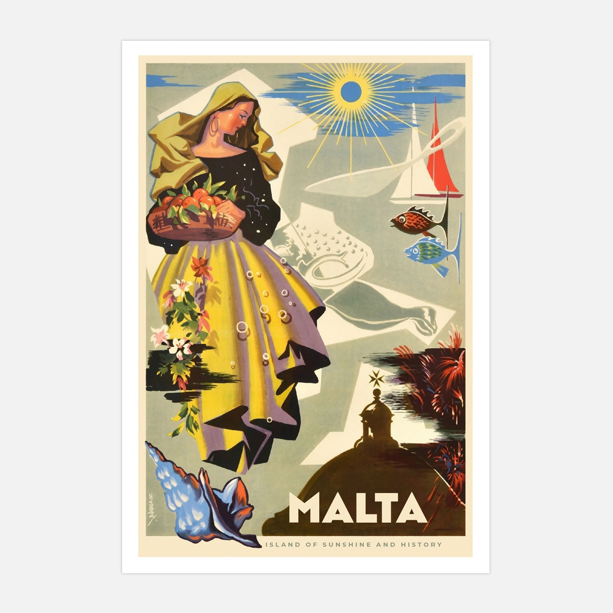 Malta retro vintage travel poster print from Places We Luv