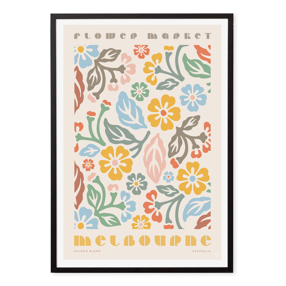Melbourne Flower Market retro vintage poster in black frame from Places We Luv