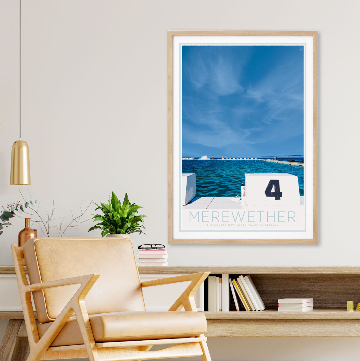 Merewether Pool retro vintage framed print by places we luv