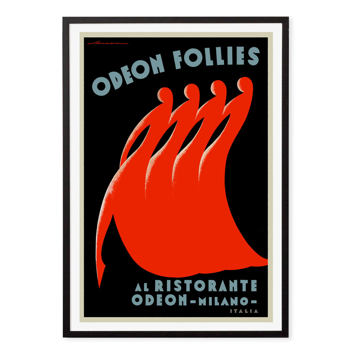 Odeon Follies Milano retro vintage advertising poster in Black frame from Places We Luv